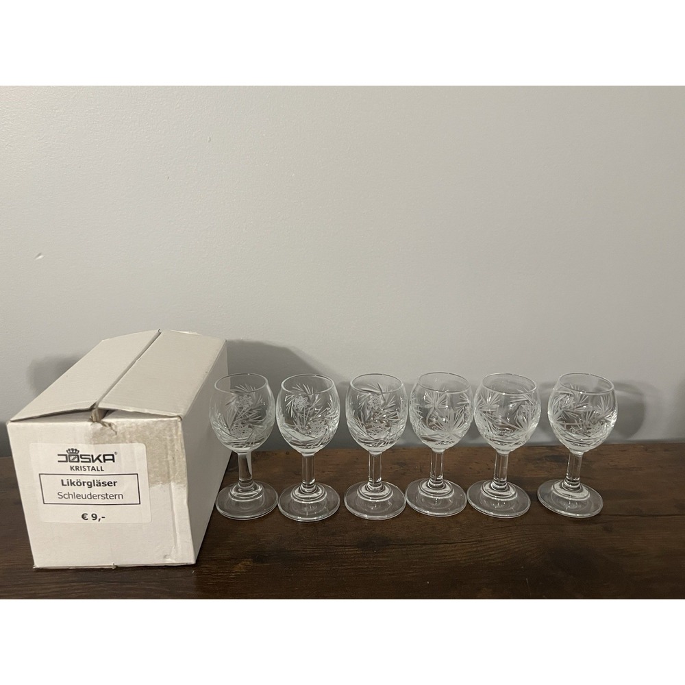 Joska Kristall Likörgläser Schleuderstern Cut Crystal Liqueur Glasses Set of‎ 6